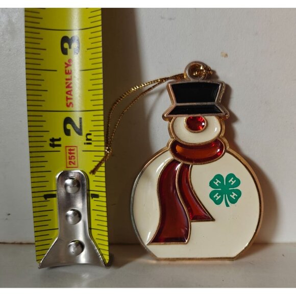 Vintage Snowman Stained Glass Ornament With Shamrock & Red Scarf - Picture 3 of 3